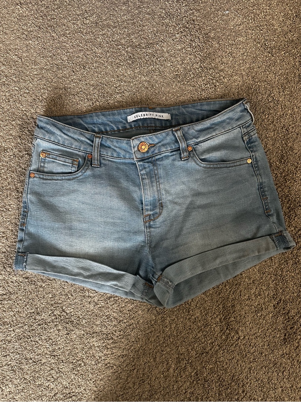 Celebrity Pink Light Blue Cuffed Denim Shorts